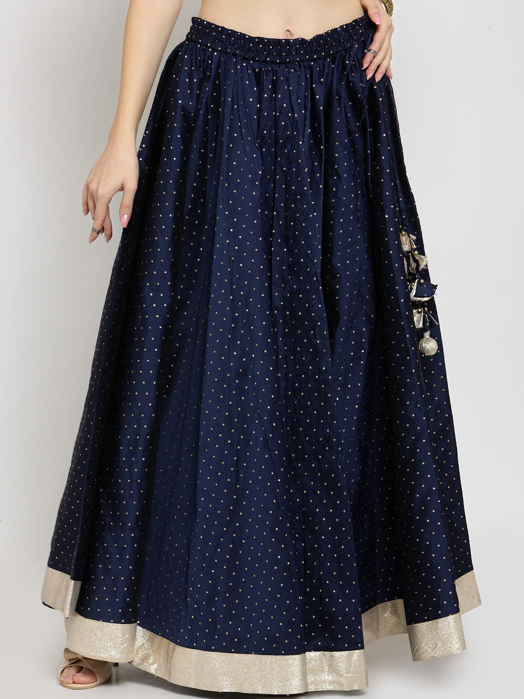 

Varanga Navy & Gold-Toned Flared Maxi Skirt, Navy blue