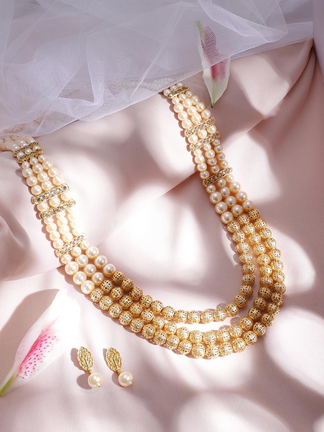 

Rubans Women Gold-Plated & White Pearl Studded Jewellery Set