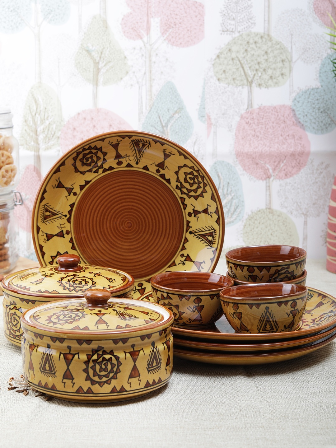 

VarEesha Brown 12-Pieces Warli Cerami Dinner Set