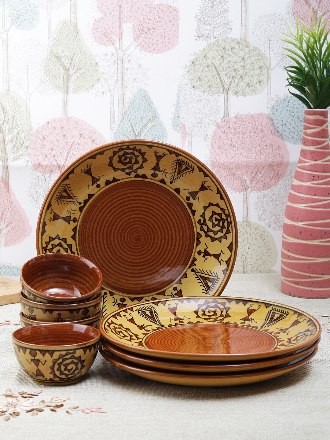 

VarEesha Brown 8-Pieces Printed Ceramic Dinner Set