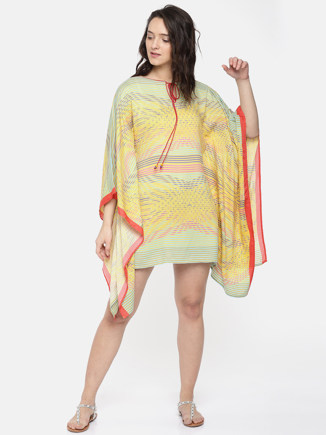 

The Kaftan Company Women Yellow Striped Cover-Up Dress RW_VS_AMARILO03