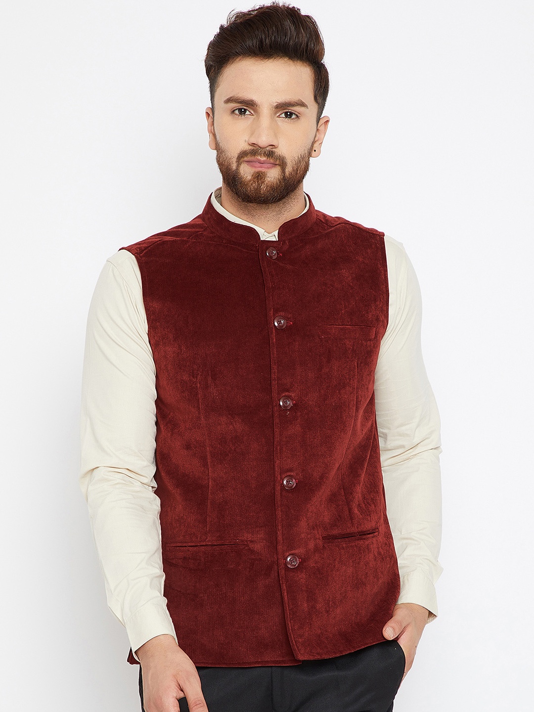 

even Men Maroon Nehru Jacket