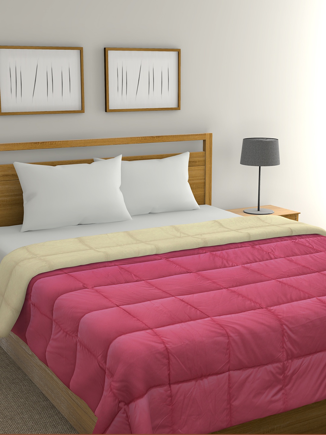 

Raymond Home Pink & Beige Geometric Mild Winter 210 GSM Double Bed Quilt