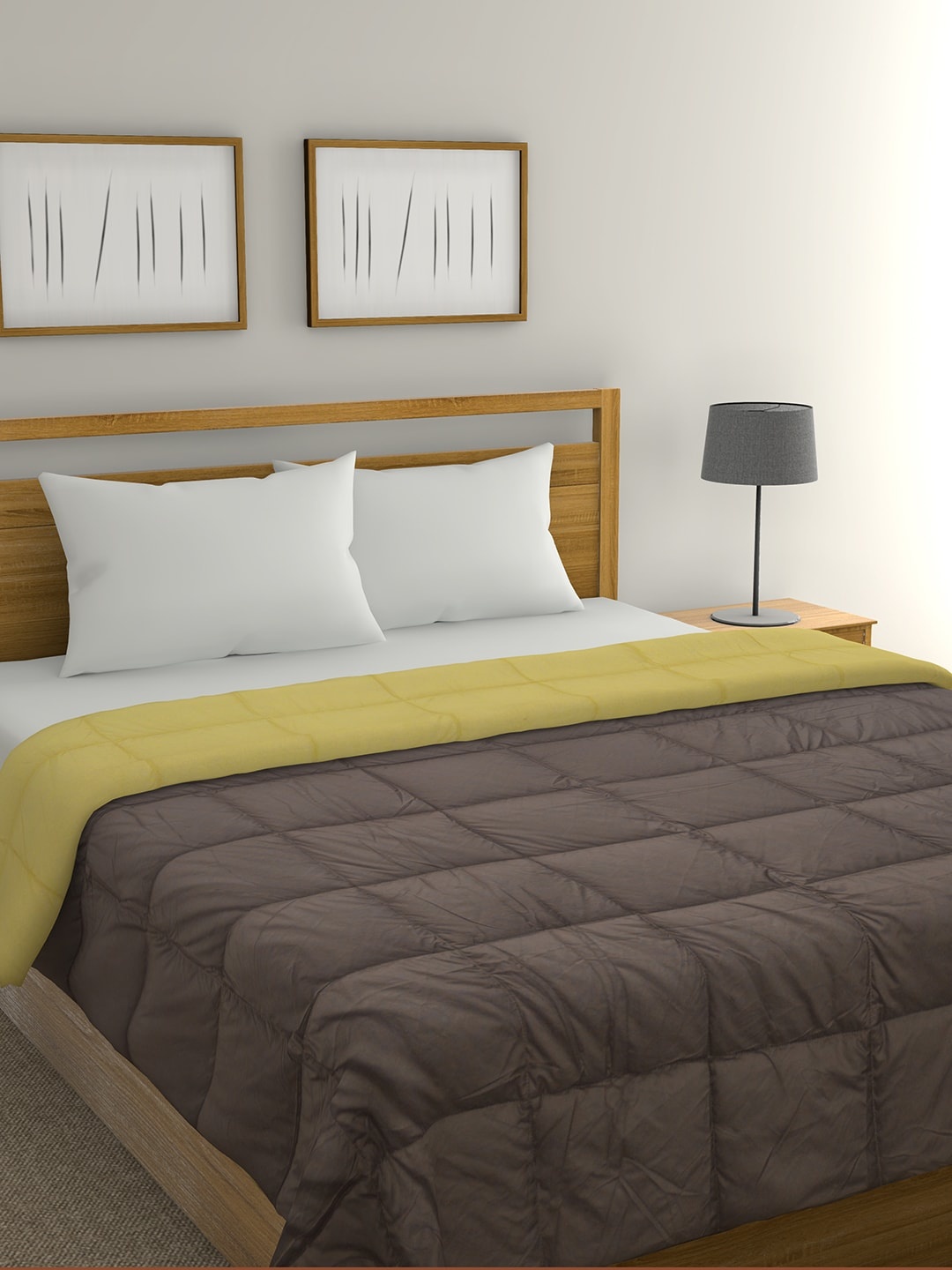 

Raymond Home Brown & Yellow Geometric Mild Winter 210 GSM Double Bed Quilt