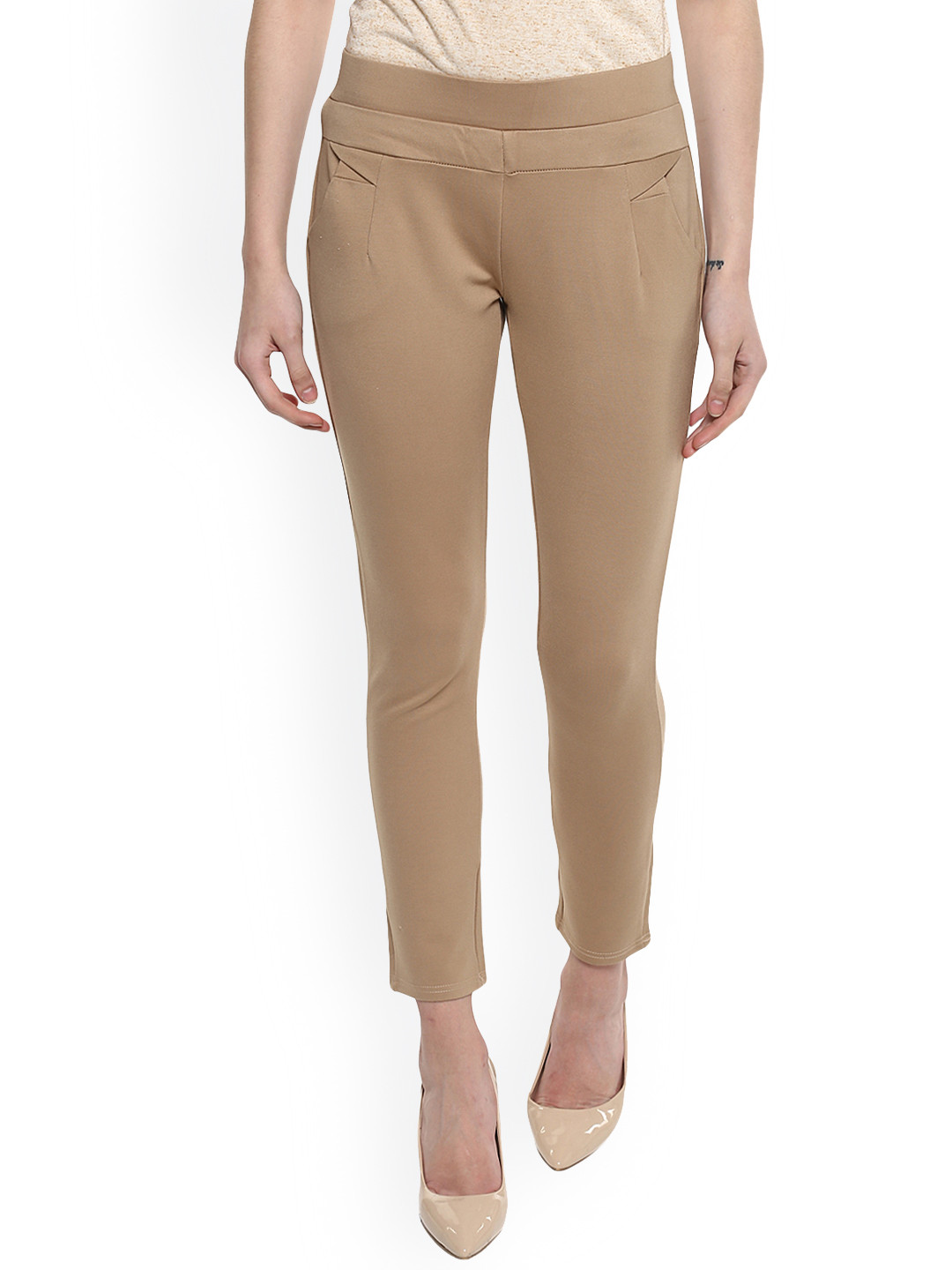 

Crimsoune Club Women Khaki Smart Fit Solid Ankle-Length Treggings