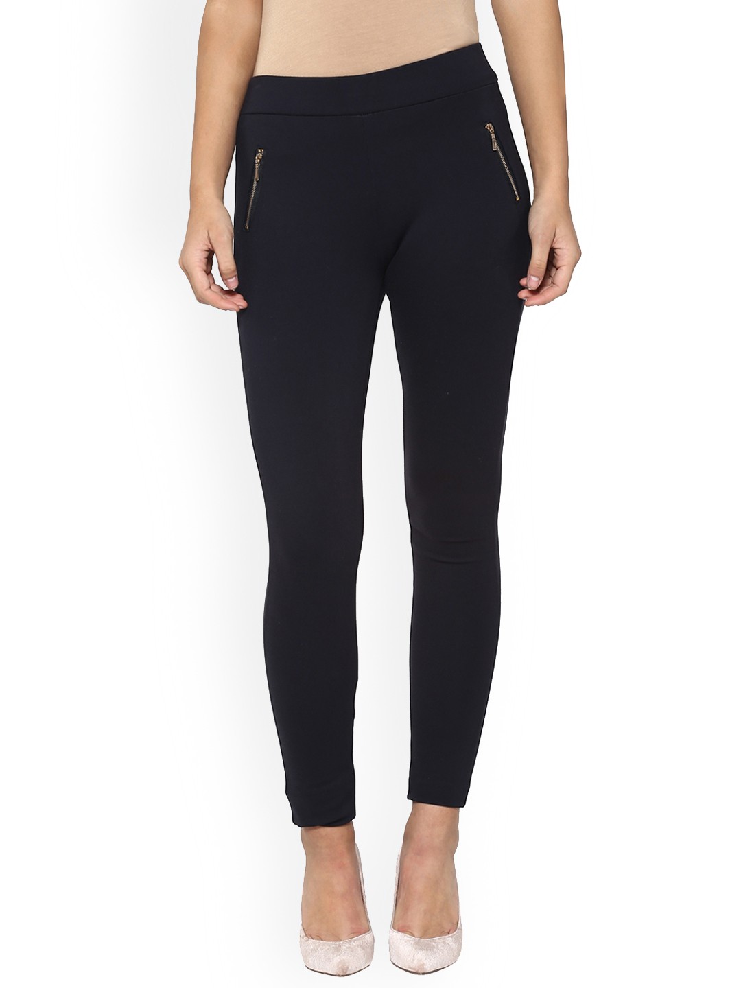 

Crimsoune Club Women Navy Smart Fit Solid Ankle-Length Treggings, Navy blue