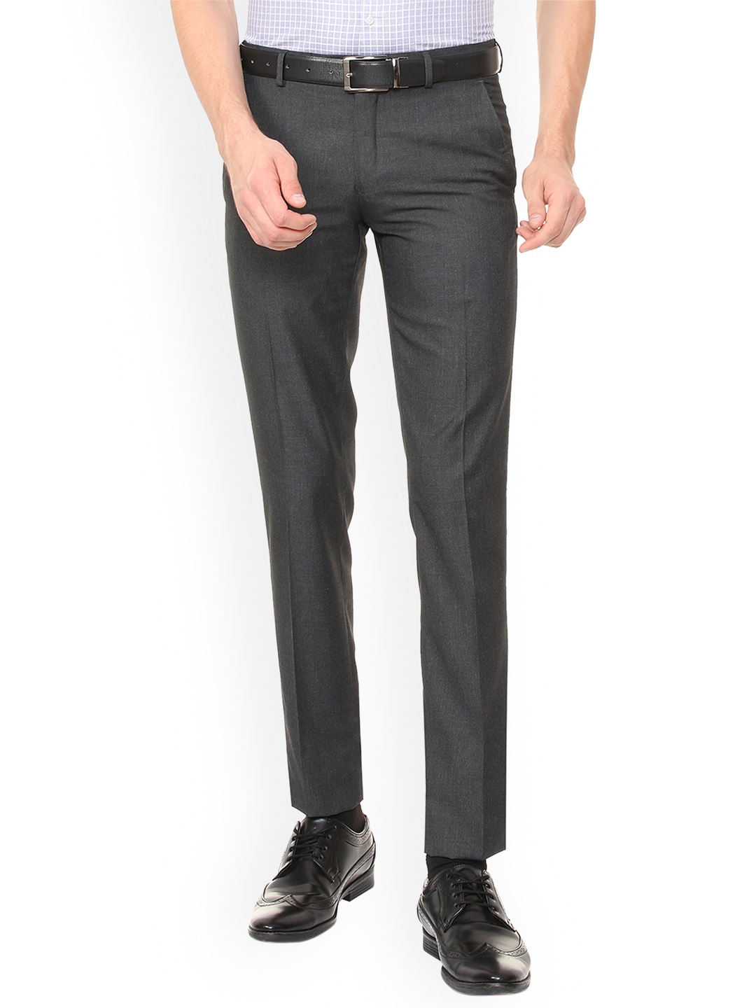 

Van Heusen Men Grey Slim Fit Self Design Formal Trousers
