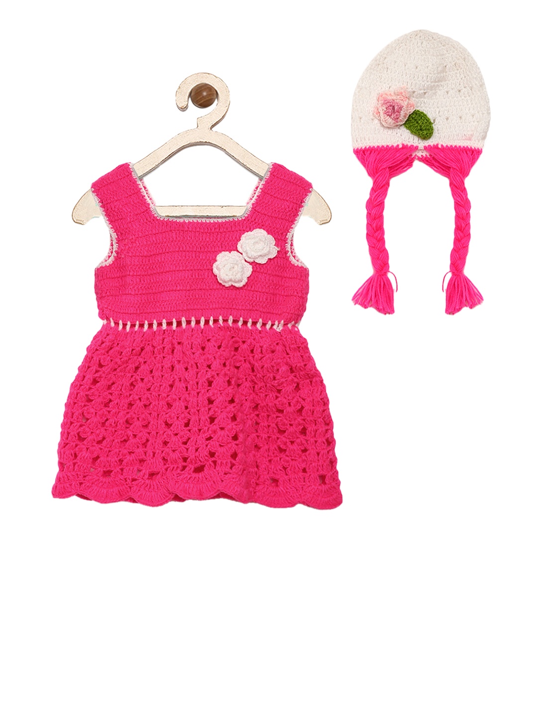 

CHUTPUT Girls Pink Self Design Jumper Dress