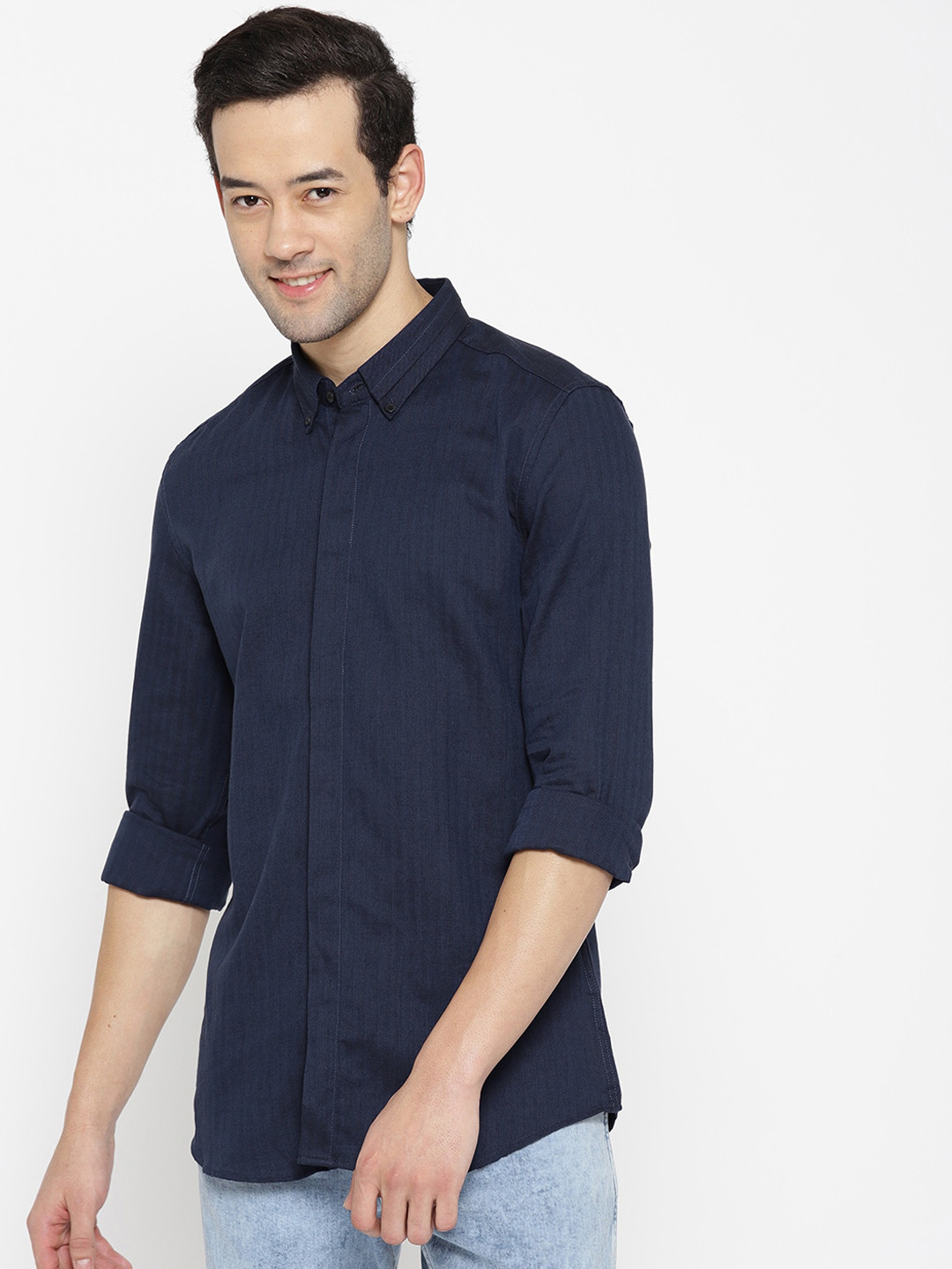 

Antony Morato Men Navy Blue Slim Fit Solid Casual Shirt