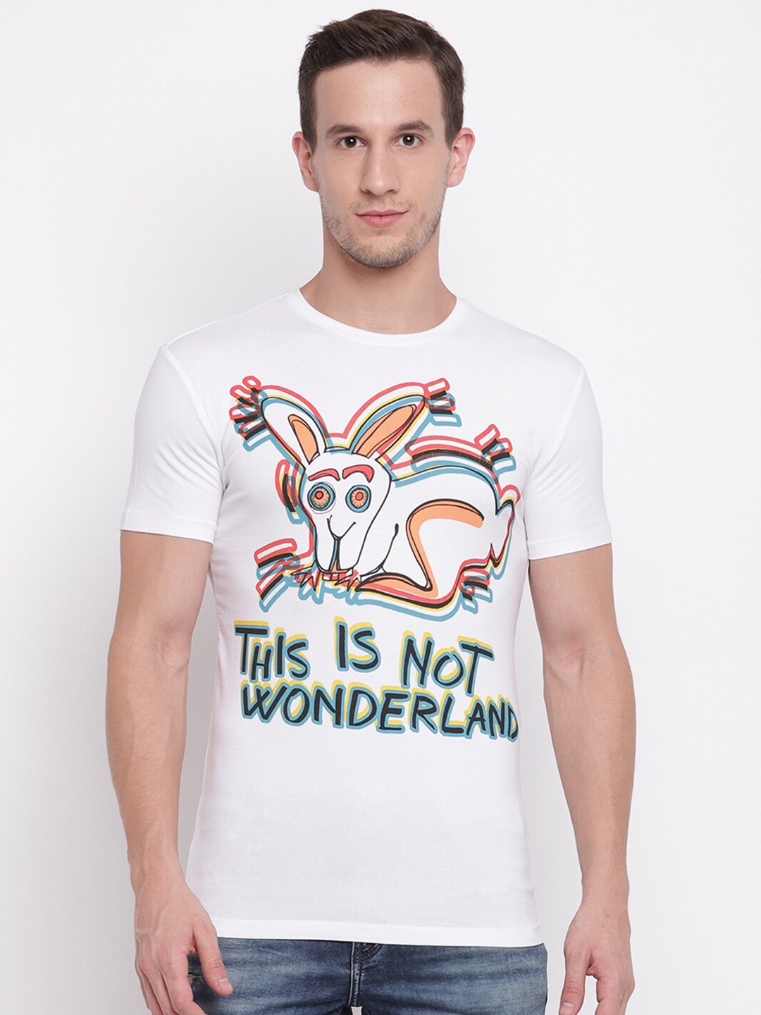 

Antony Morato Men White & Orange Printed Round Neck T-shirt