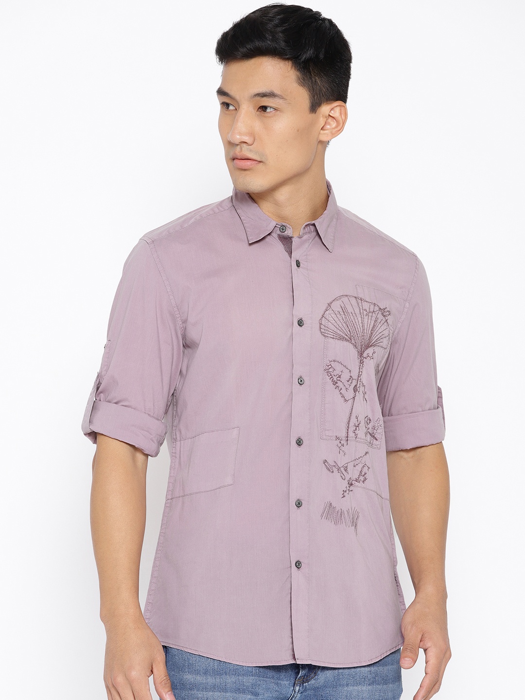 

Antony Morato Men Lavender Embroidered Detail Regular Fit Solid Casual Shirt