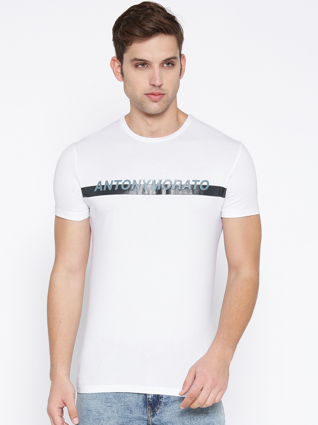 

Antony Morato Men White Printed Detail Round Neck T-shirt
