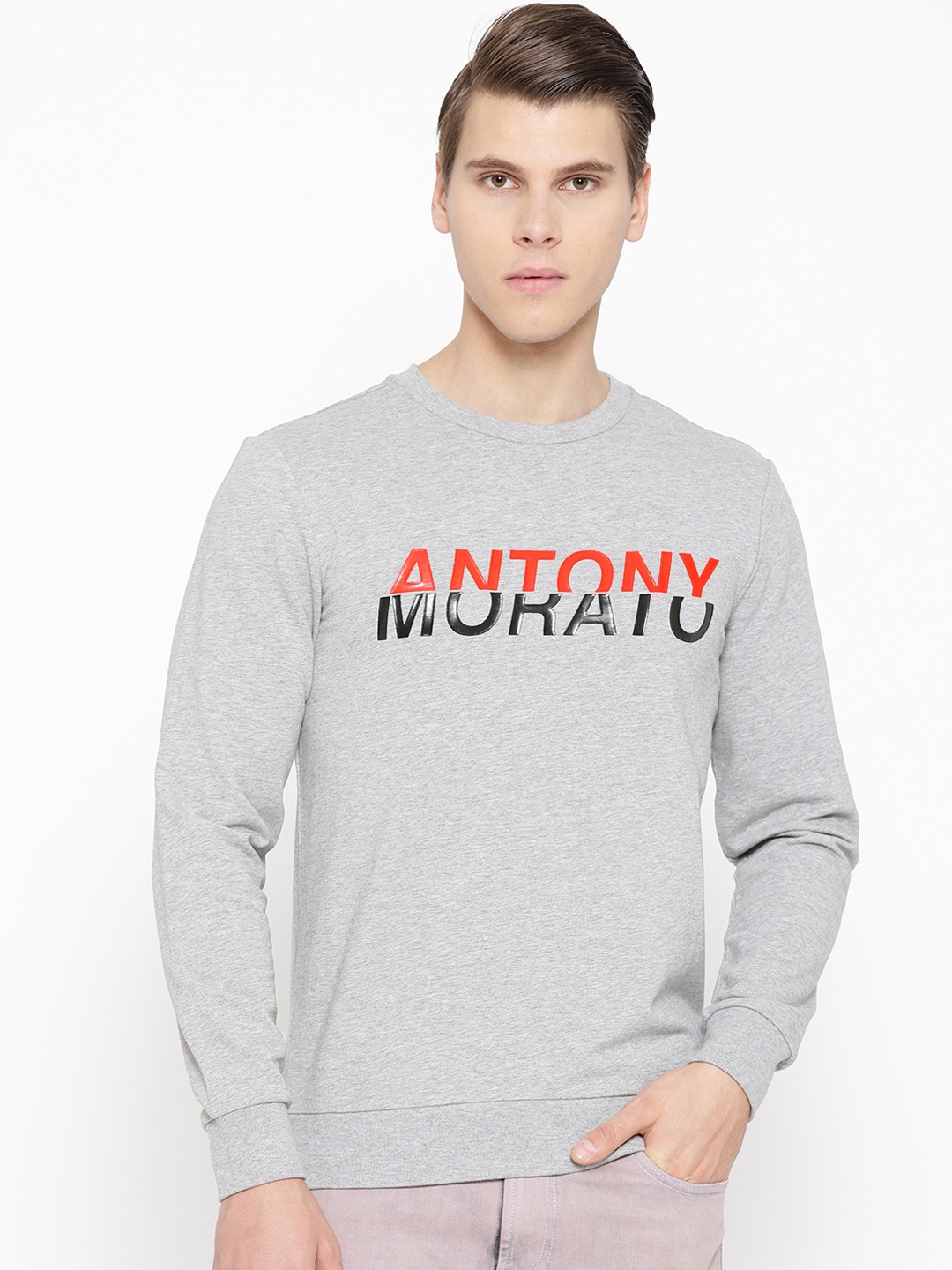 

Antony Morato Men Grey Melange Printed Sweatshirt