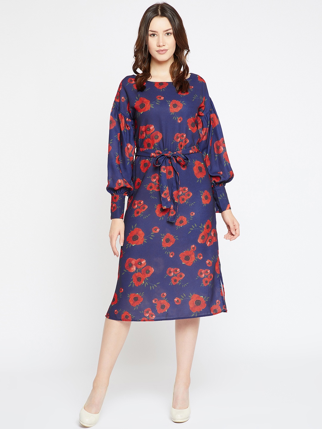 

Marie Claire Women Blue Floral Print A-Line Dress