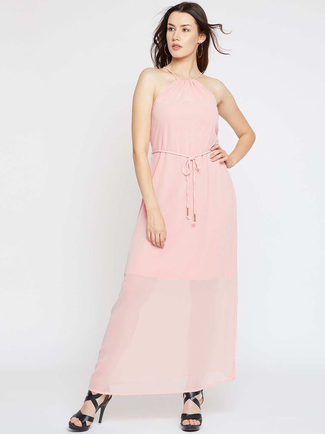 

Marie Claire Women Peach-Coloured Solid Maxi Dress
