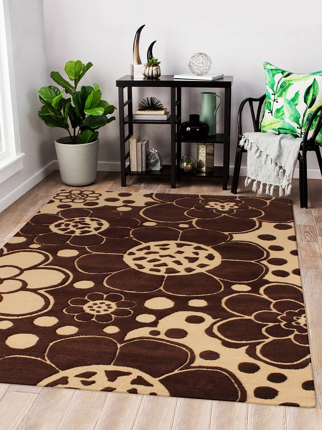 Story@home Brown Floral Printed Carpet