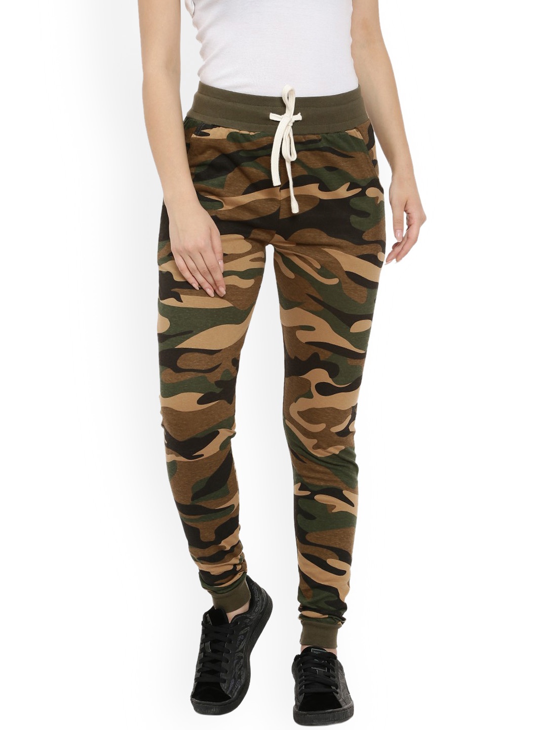 

Campus Sutra Women Olive Brown & Green Printed Joggers