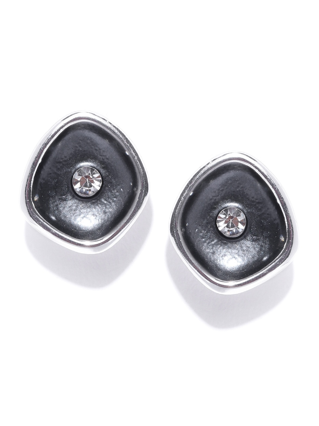 

PRITA BY PRIYAASI Gunmetal-Toned Silver-Plated Stone-Studded Handcrafted Studs, Metallic