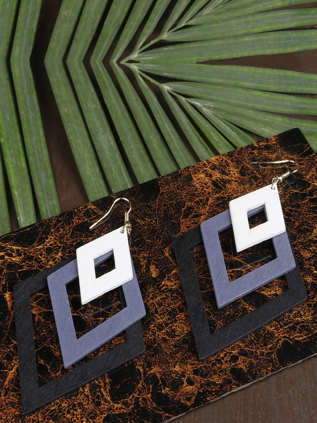 

PRITA BY PRIYAASI Black & Blue Handcrafted Geometric Drop Earrings