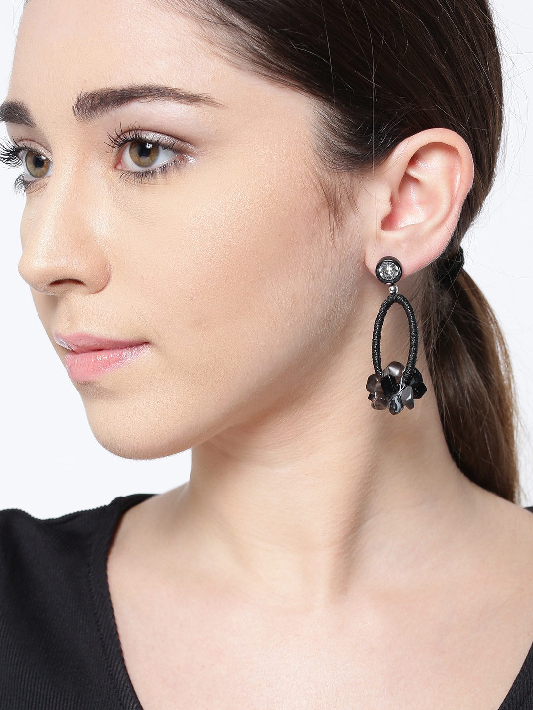 

PRITA BY PRIYAASI Black & Charcoal Grey Handcrafted Contemporary Drop Earrings