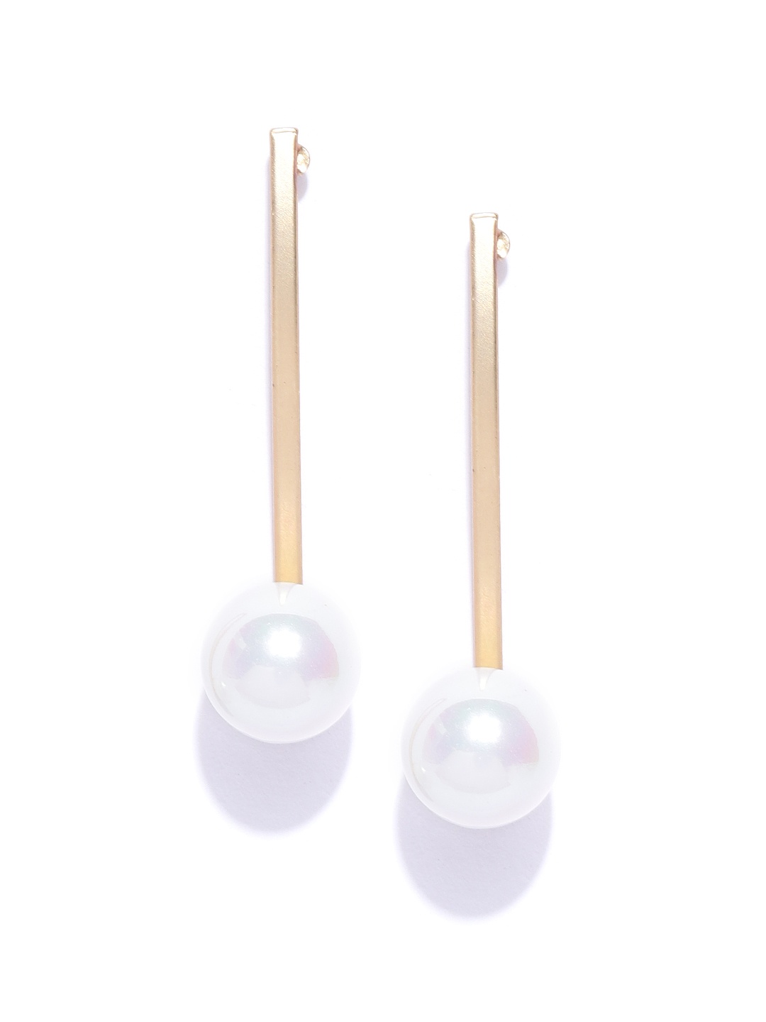 

PRITA BY PRIYAASI Off-White Gold-Plated Handcrafted Contemporary Drop Earrings