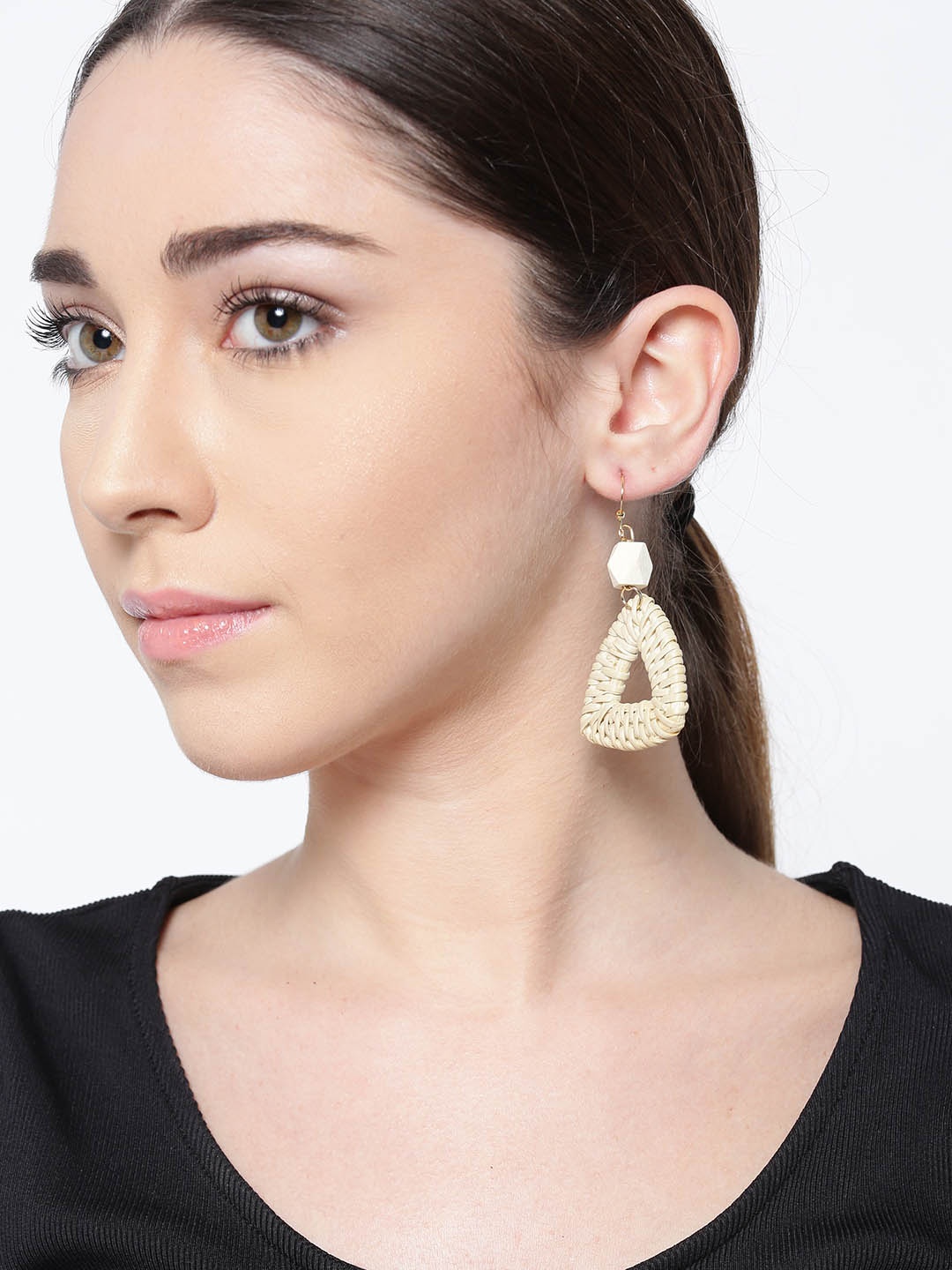 

PRITA Beige Triangular Handcrafted Drop Earrings