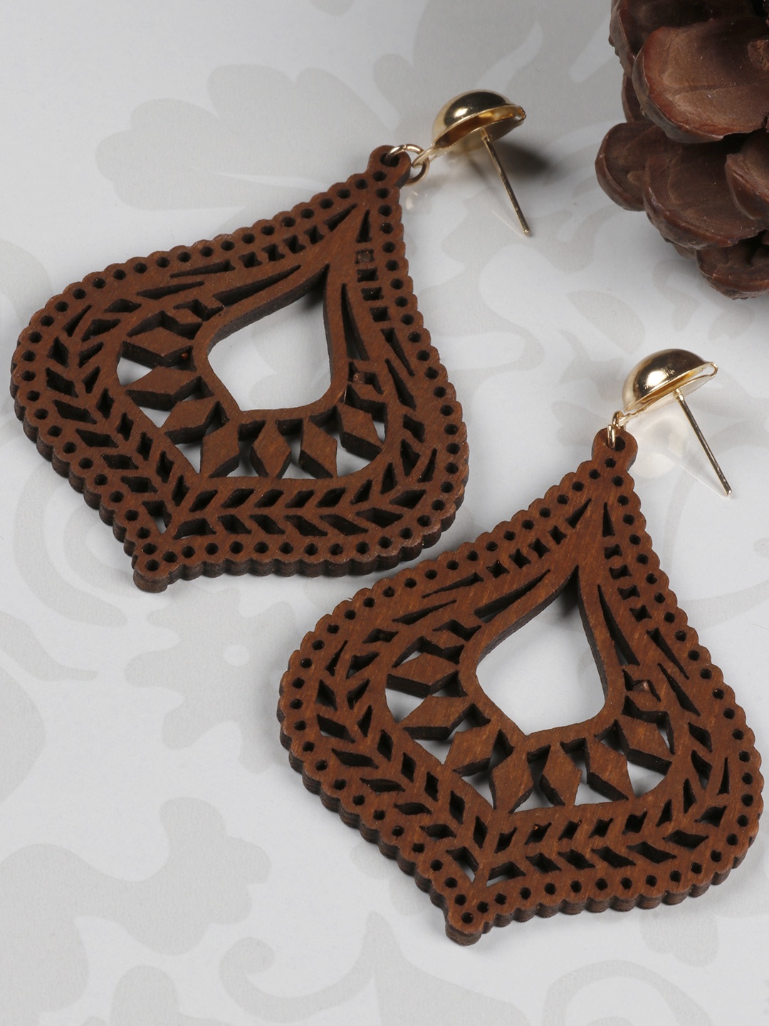 

PRITA BY PRIYAASI Brown Textured Handcrafted Drop Earrings