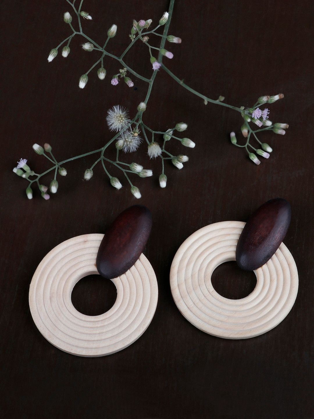 

PRITA BY PRIYAASI Beige & Brown Circular Handcrated Drop Earrings