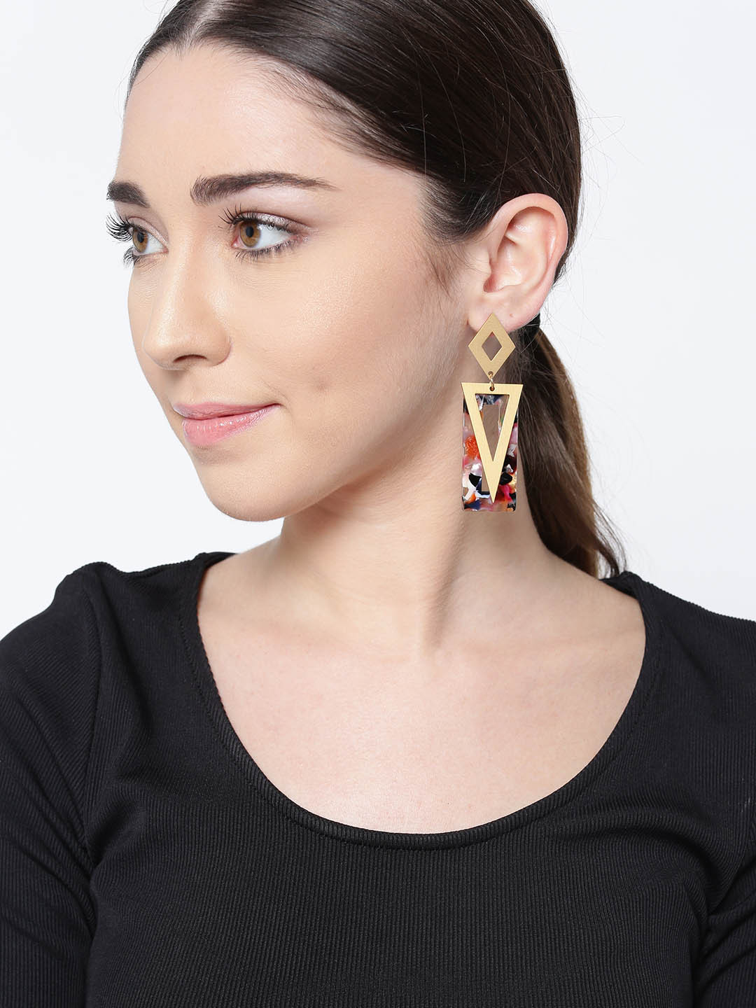 

PRITA BY PRIYAASI Pink & Black Gold-Plated Geometric Handcrafted Drop Earrings