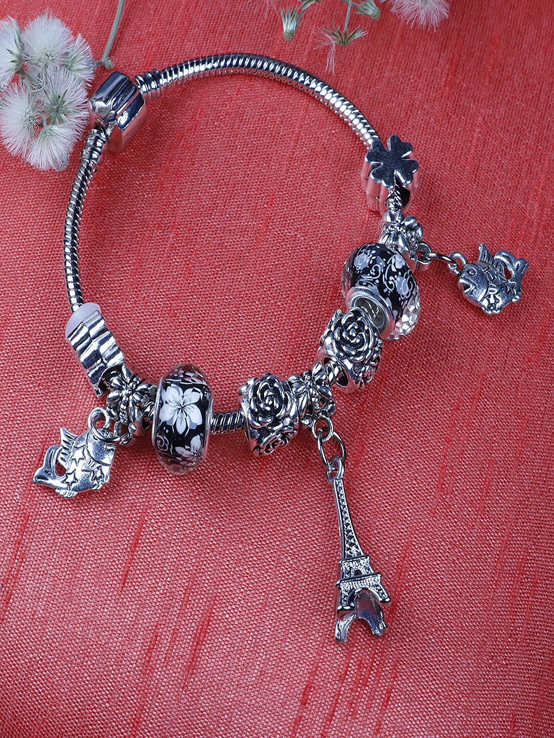 

PRITA Oxidised Silver-Plated Handcrafted Charm Bracelet