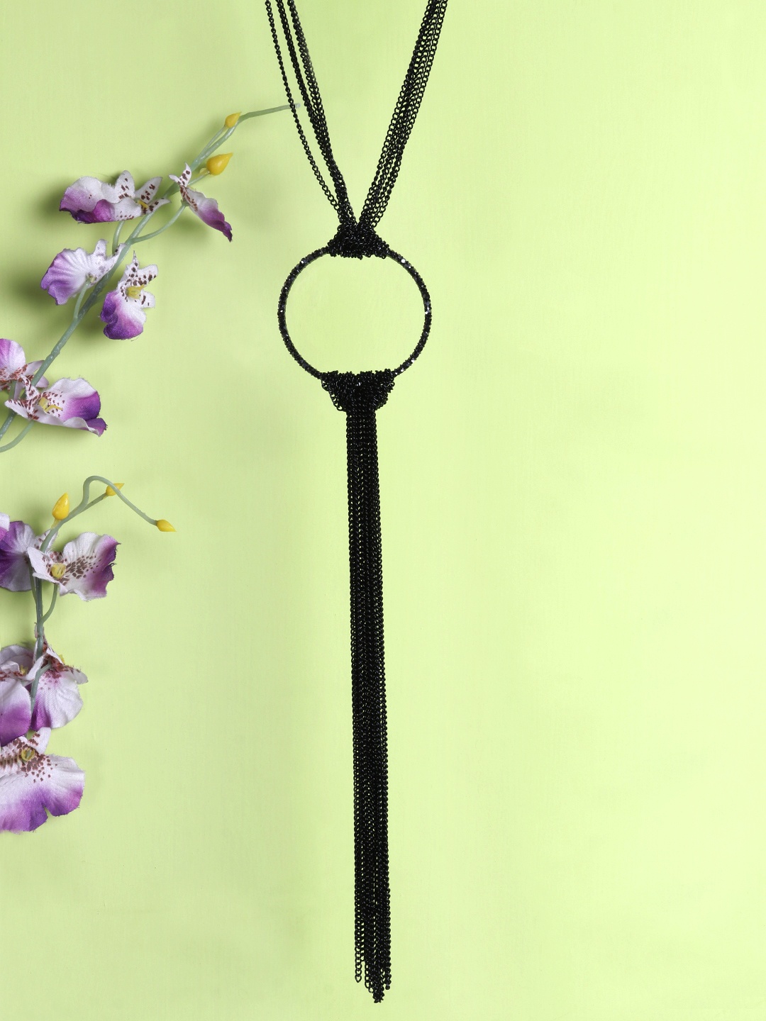 

PRITA BY PRIYAASI Black Silver-Plated Tasselled Necklace