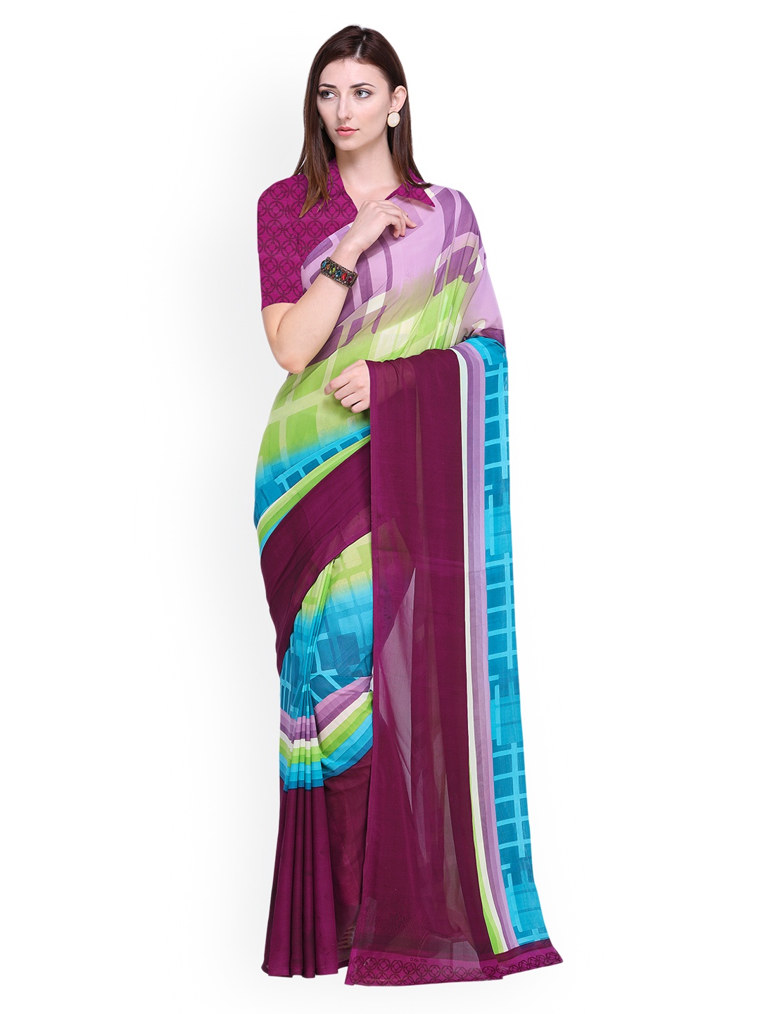 

Blissta Purple & Green Poly Georgette Printed Saree