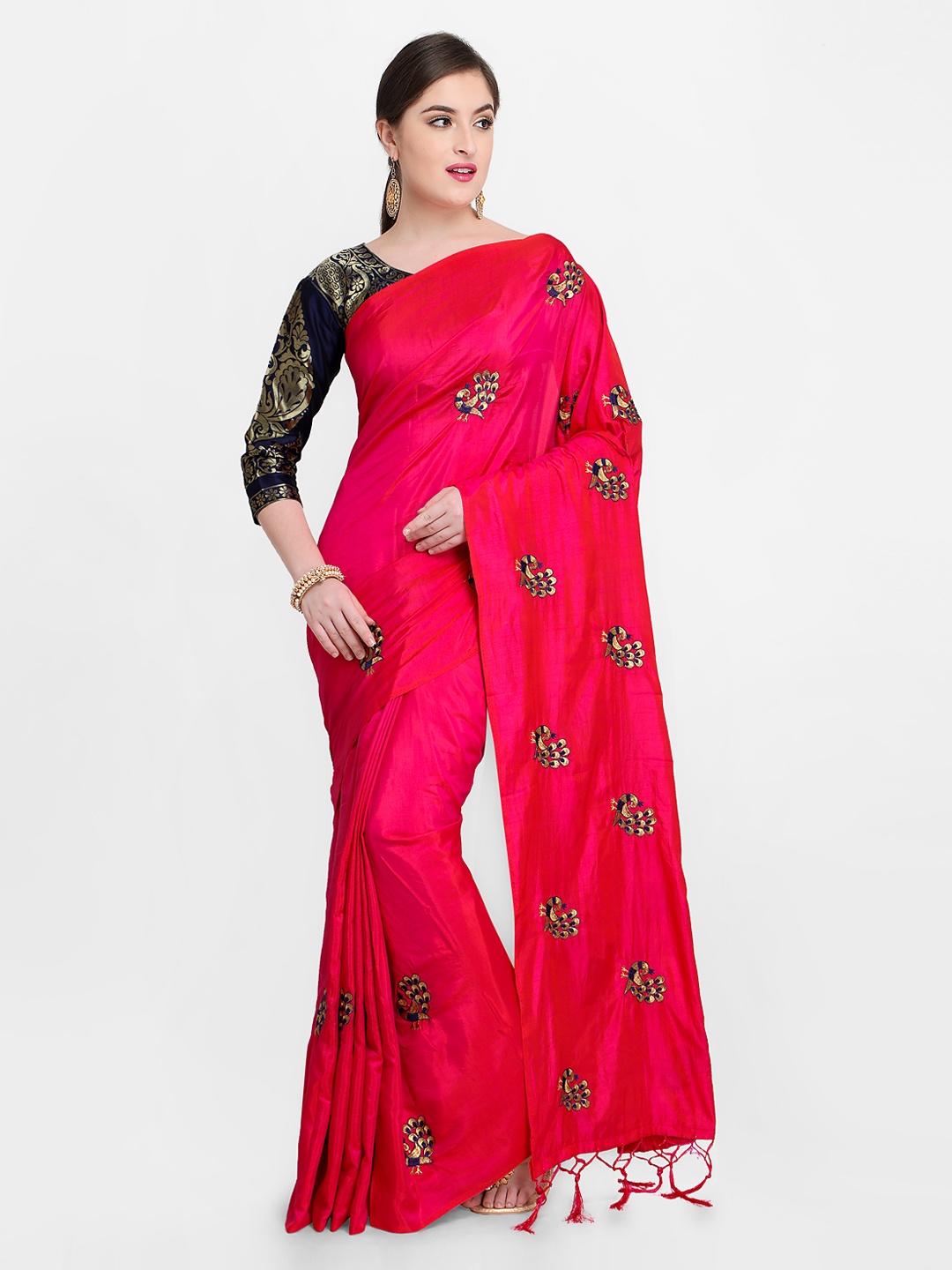 

Mitera Pink Embroidered Silk Blend Saree