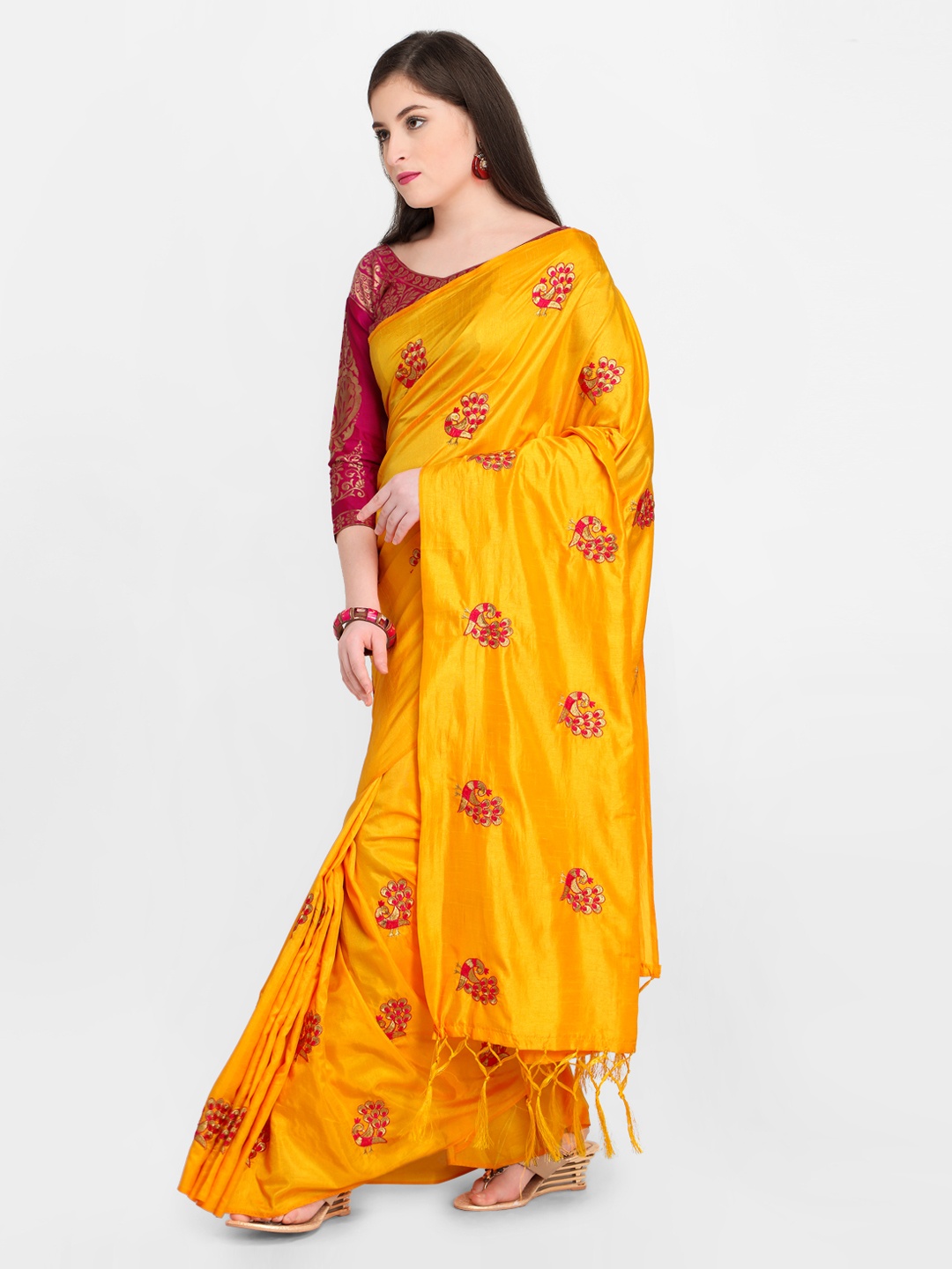 

Mitera Orange Embroidered Silk Blend Saree