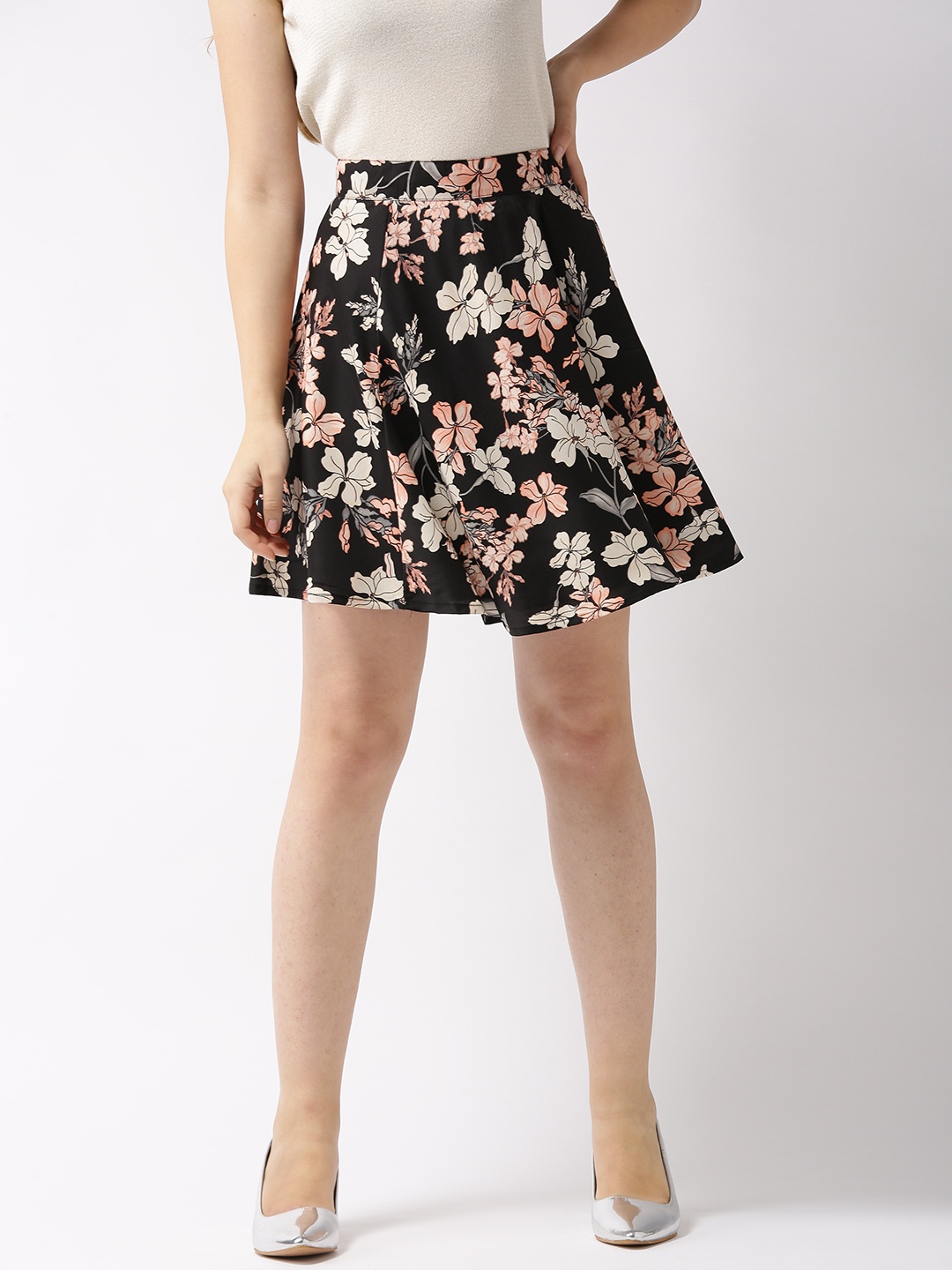 

Sera Black & Off-White Printed Flared Skirt