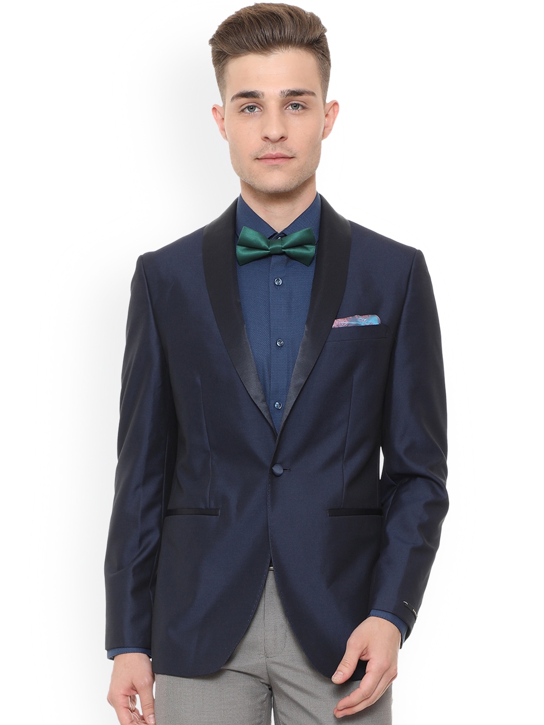 

Peter England Men Navy Blue Solid Single-Breasted Blazer