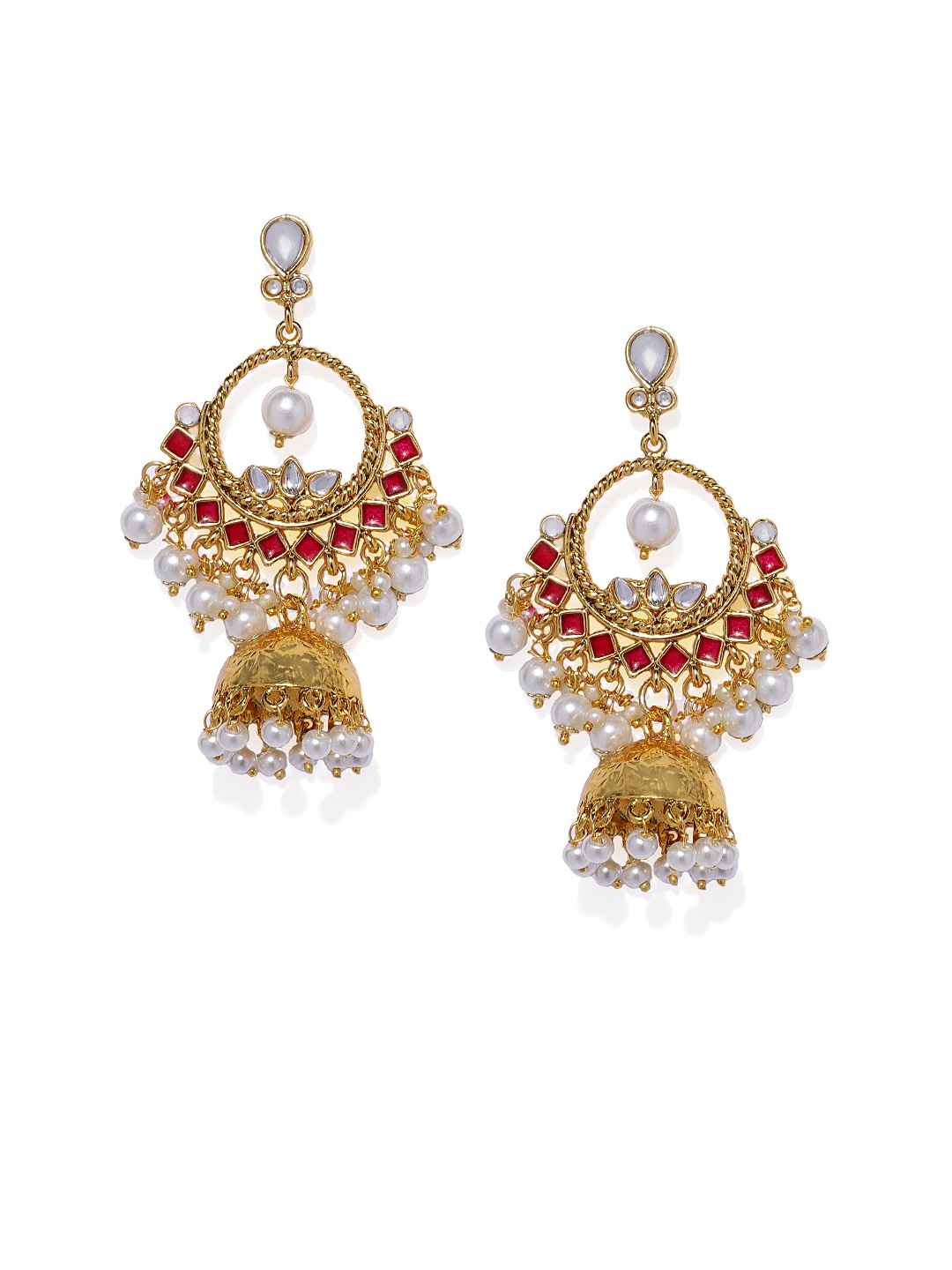 

Zaveri Pearls Gold-Plated & Red Classic Jhumkas