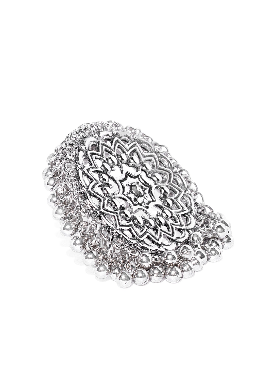 

Zaveri Pearls Silver-Toned Antique Beaded Traditional Finger Ring