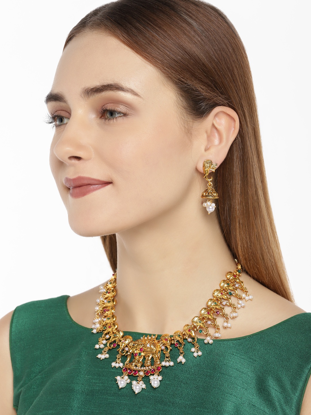 

Zaveri Pearls Antique Gold-Plated Traditional Jewellery Set