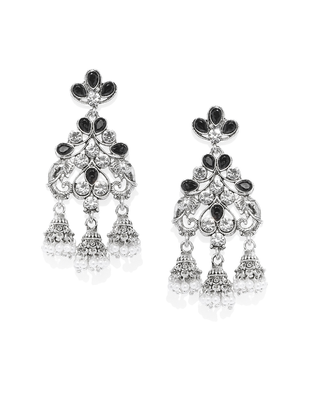

Zaveri Pearls Silver-Toned Dome Shaped Drop Earrings