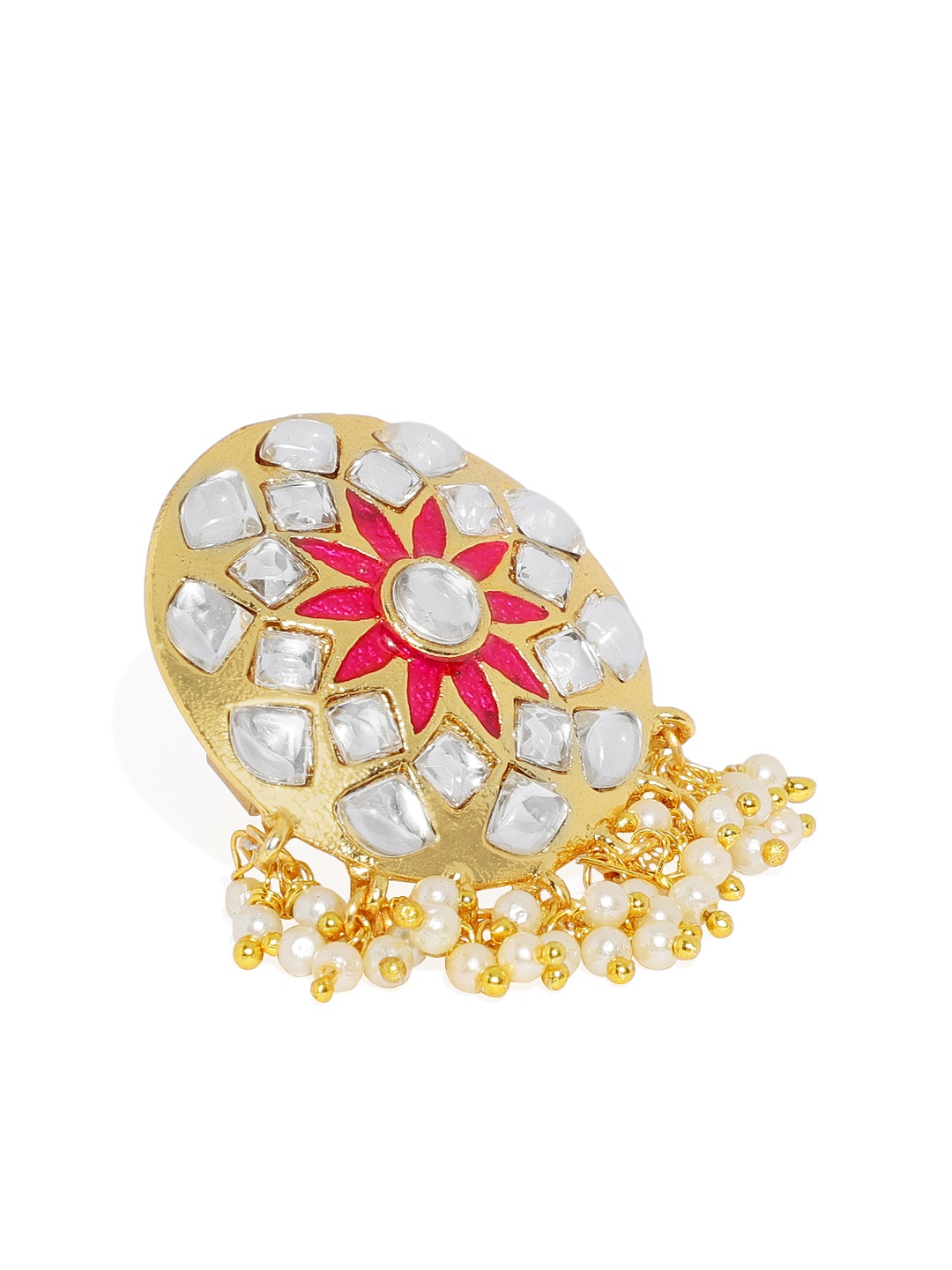 

Zaveri Pearls Gold-Toned Embellished With Kundan & Meenakaari Finger Ring