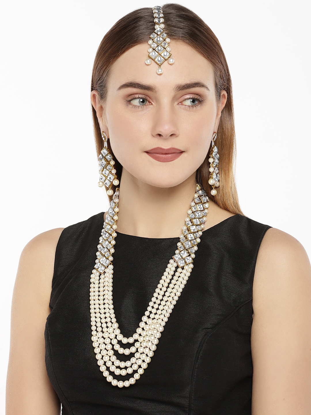 

Zaveri Pearls White & Gold-Toned Stone-Studded Jewellery Set