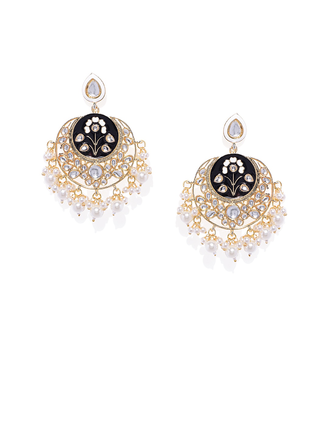 

Zaveri Pearls Gold-Plated Crescent Shaped Chandbalis