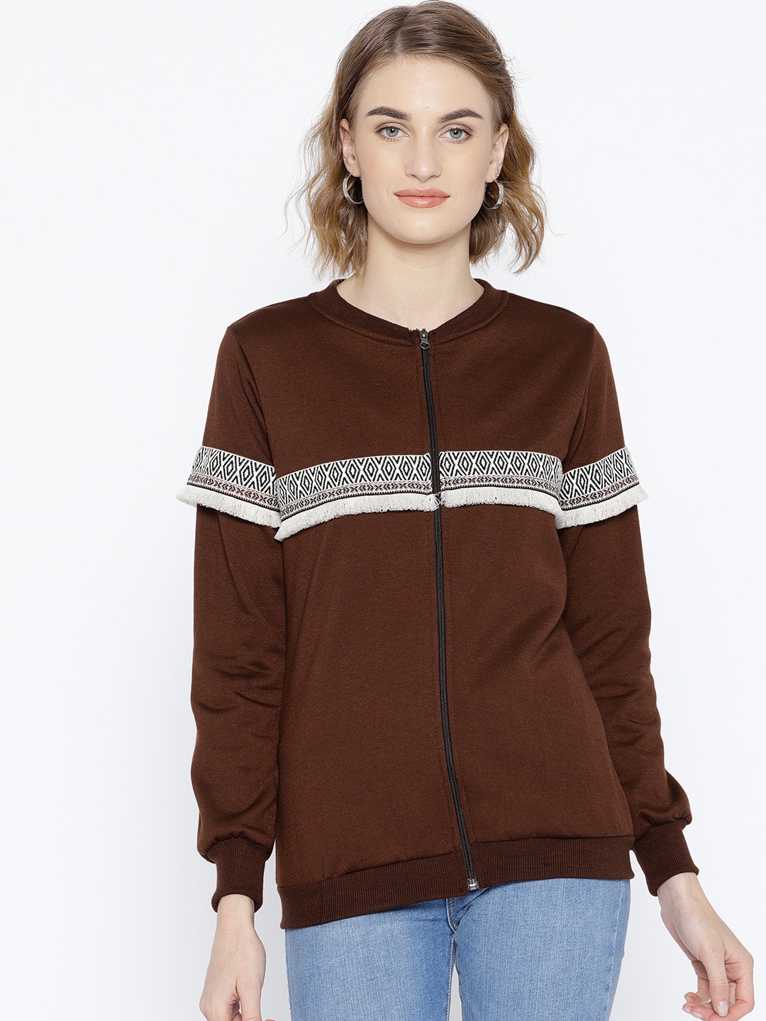 

Belle Fille Women Coffee Brown Solid Sweatshirt