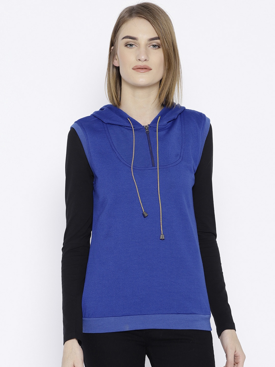 

Belle Fille Women Blue Solid Hooded Sweatshirt