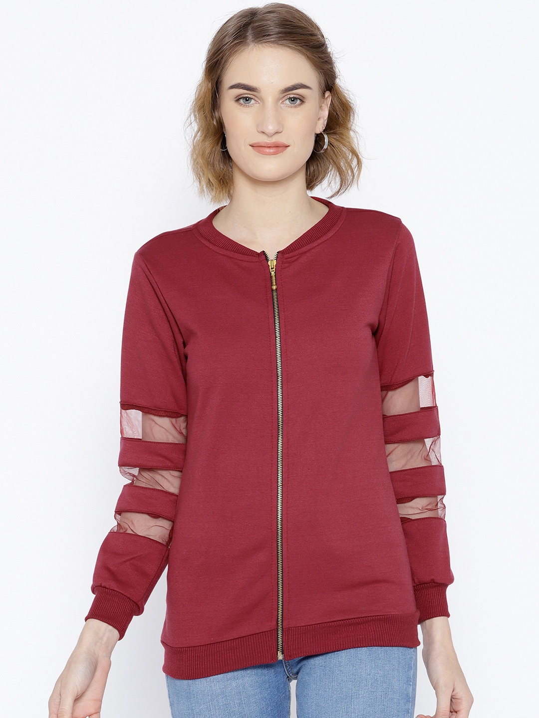 

Belle Fille Women Maroon Solid Sweatshirt