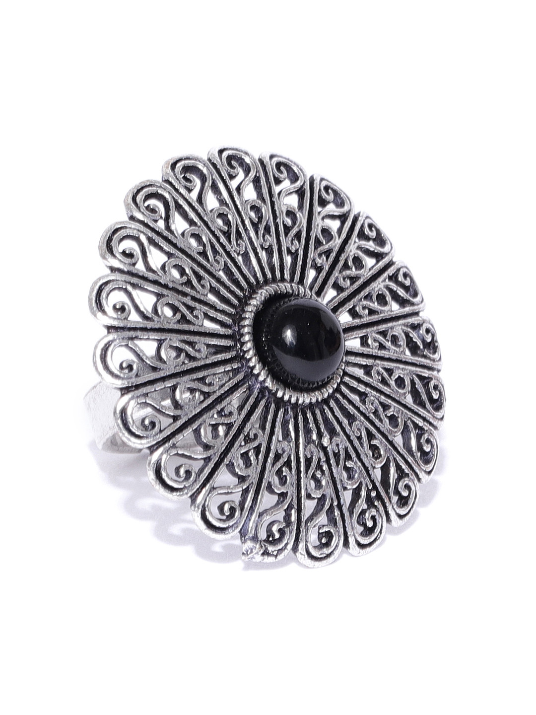 

Priyaasi Women Black Oxidised German Silver Adjustable Finger Ring With Silver-Plating