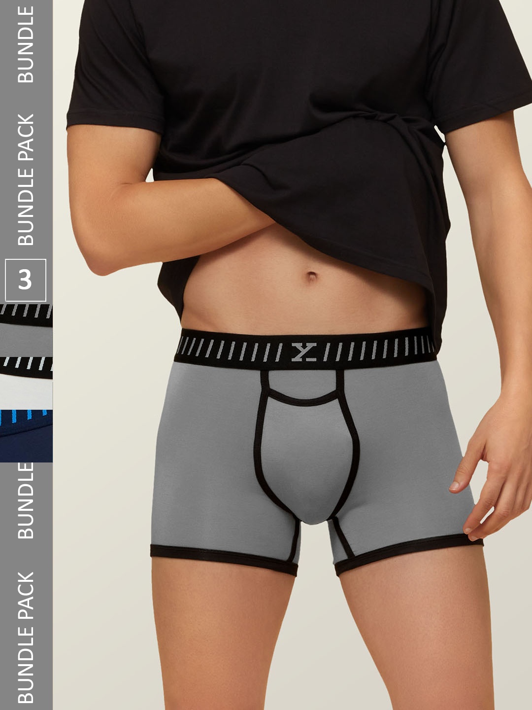 

XYXX Men IntelliSoft Antimicrobial Micro Modal Pack of 3 Vibe Trunks XYTRNK3PCKN298, White
