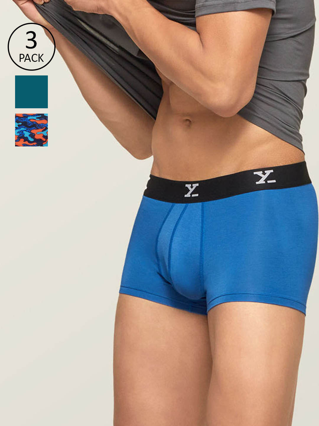

XYXX Men IntelliSoft Antimicrobial Micro Modal Pack of 3 Shuffle Trunks XYTRNK3PCKN327, Blue