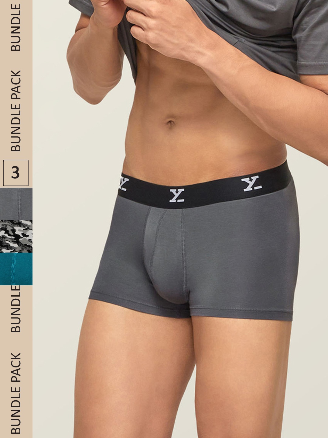 

XYXX Men IntelliSoft Antimicrobial Micro Modal Pack of 3 Shuffle Trunks XYTRNK3PCKN333, Grey